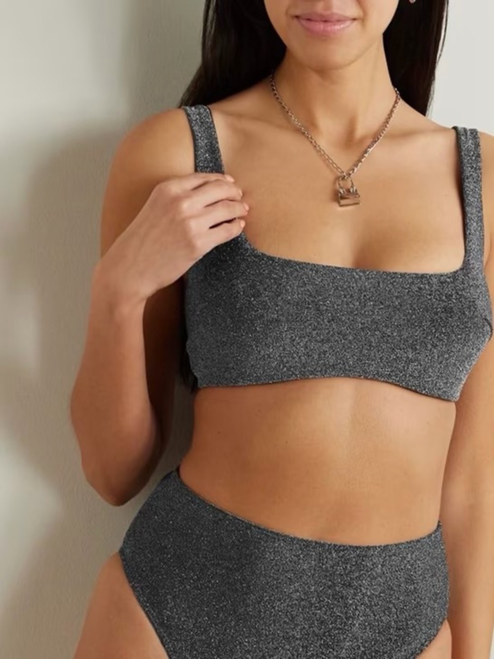 NWT Form And Fold ‘D-G The Crop Metallic Underwired Bikini Top’ in Gunmetal 30G